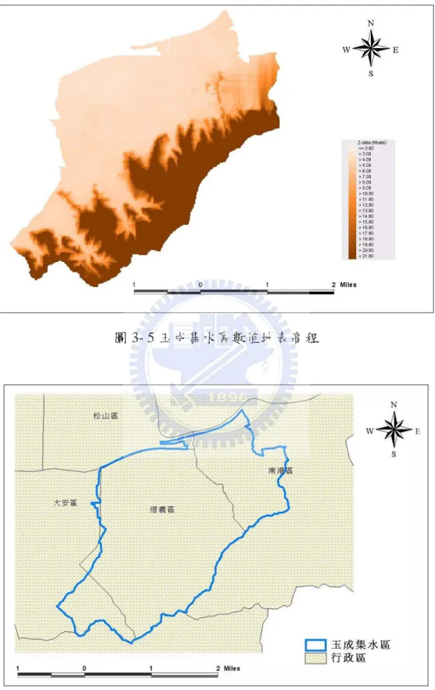 圖 3- 5 玉成集水區數值地表高程 
