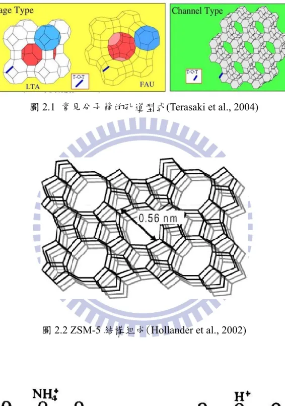 圖 2.1  常見分子篩的孔道型式(Terasaki et al., 2004) 