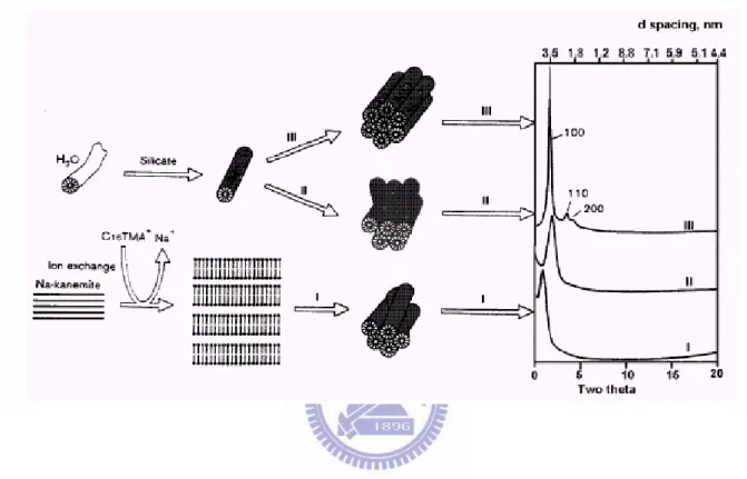 圖 2.6  液晶相機制與 Folded sheets 機制比較圖(Inagaki et al., 1994) 