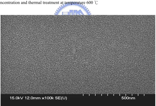 Fig. 3.2-4 Plane view of SEM with sample fabricated by using the solution of 0.3 mole  concentration and thermal treatment at temperature 700 ℃ 