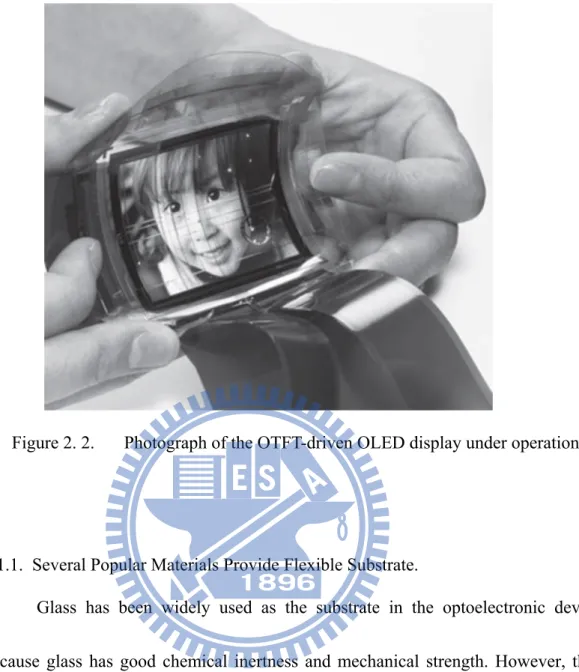 Figure 2. 2.   Photograph of the OTFT-driven OLED display under operation   