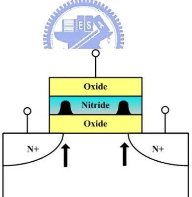 Fig. 1-2 Schematic representation of a NROM cell with physically 2-bits storage. 