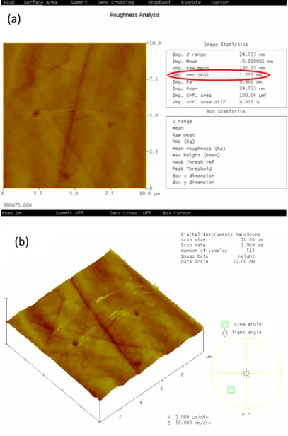 圖 4-20  Sample 13 AFM(a) 10X10um 2D 及粗糙度(b)10X10um 3D 圖 
