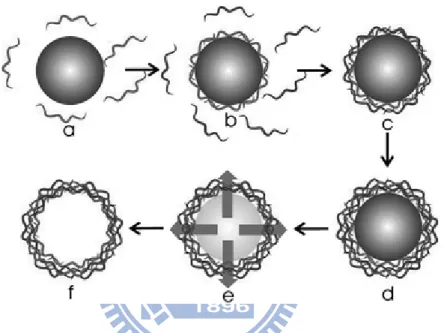 Figure 1-13: Schematic illustration showing the preparation of  hollow  polyelectrolyte  capsules