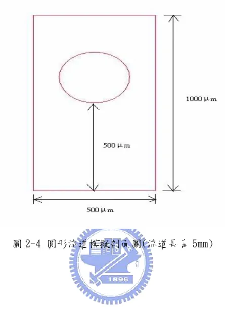 圖 2-4 圓形流道模擬剖面圖(流道長為 5mm) 