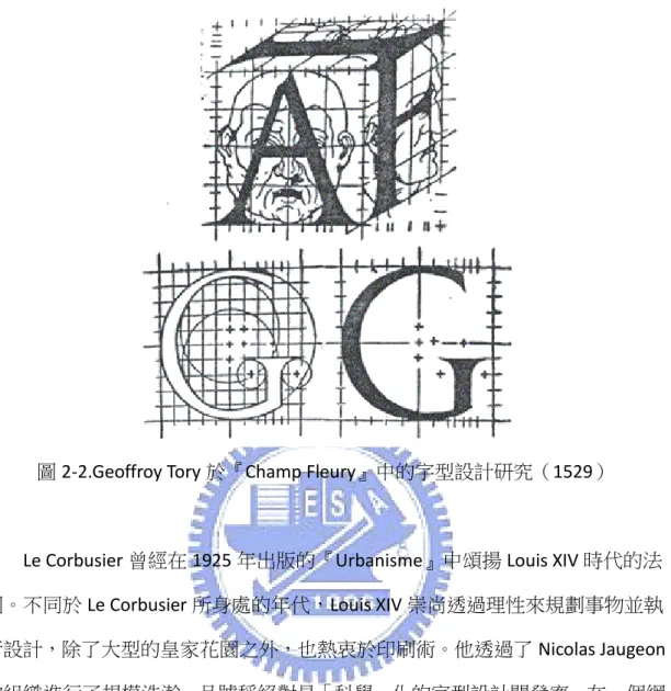 圖 2-2.Geoffroy Tory 於『Champ Fleury』中的字型設計研究（1529） 