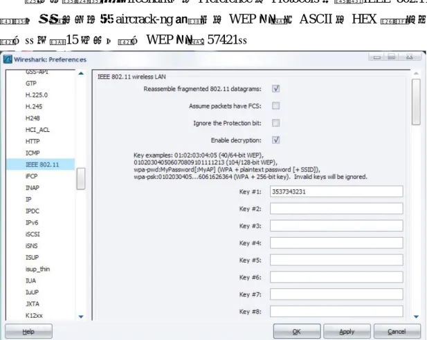 圖 15 : Wireshark wep 記錄金鑰畫面 