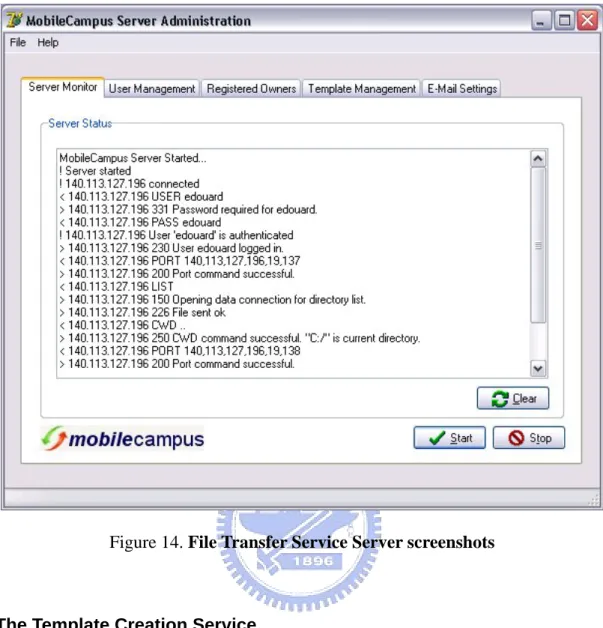 Figure 14. File Transfer Service Server screenshots 