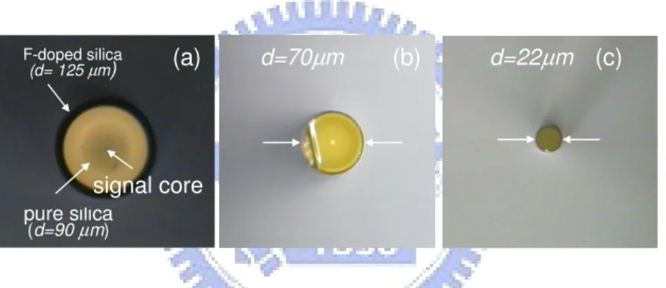 Fig  4-1  (Color  online)Cross-sectional  views  of  the  SMM900  at  different  tapered  diameters
