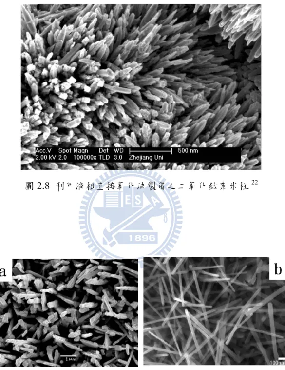 圖 2.8  利用液相直接氧化法製備之二氧化鈦奈米柱 22