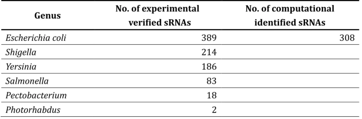 Table 2 The statistics of small non-coding RNAs in sRNAMap. 