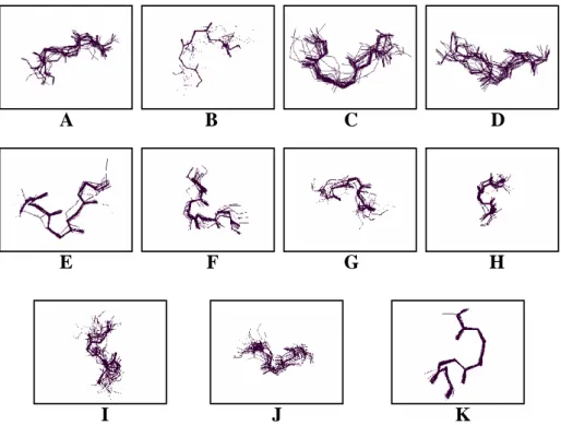 Figure 1.4.2.4(a). The superimposition in wireframe format for the structures of each  structural cluster found by SMK
