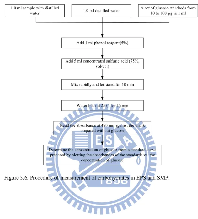 Figure 3.6. Procedure of measurement of carbohydrates in EPS and SMP. 