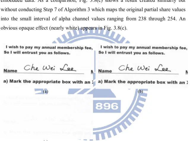 Fig. 3.8 Experimental result of a document image of a signed paper. (a) Original cover  image