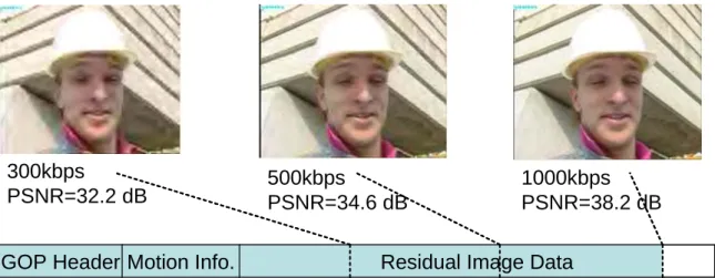 Figure 3.9 shows the SNR/rate scalability by truncating residual information. 