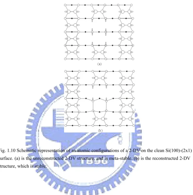 Fig. 1.10 Schematic representation of an atomic configurations of a 2-DV on the clean Si(100)-(2x1)  surface