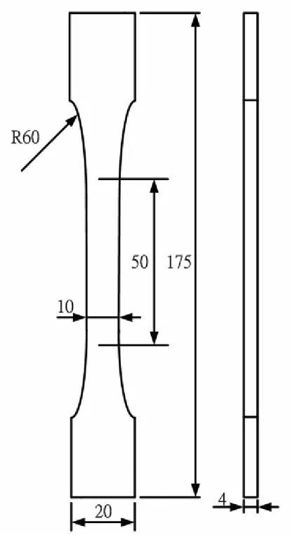 Figure 2.3 Specimen configurations for tensile tests (unit: mm). 