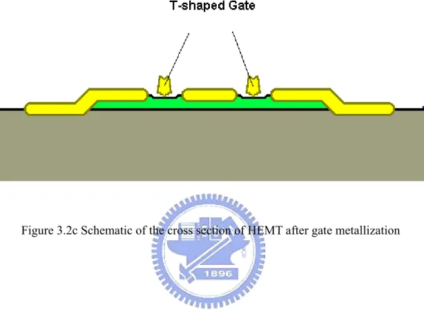 Figure 3.2c Schematic of the cross section of HEMT after gate metallization