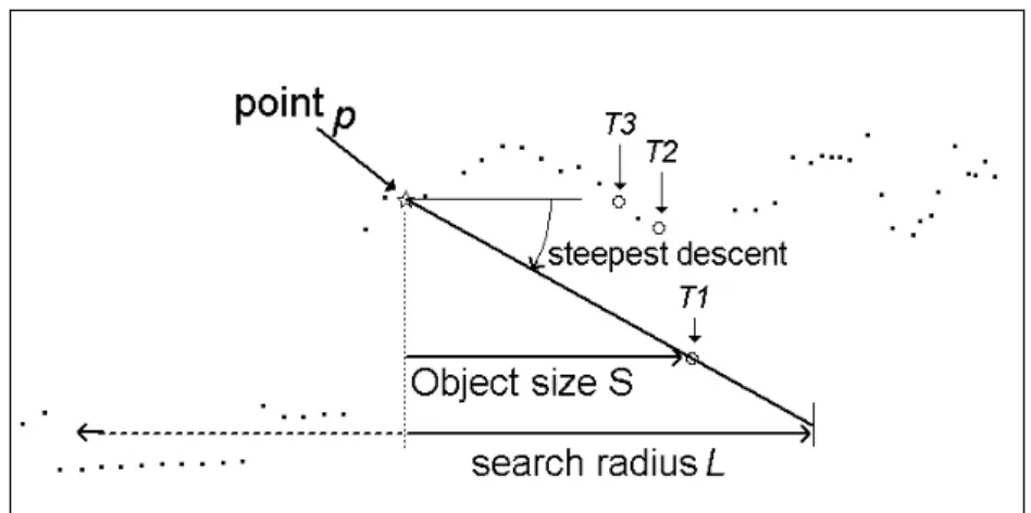 Figure 3.14. Taking p as a center, relief spots are further selected and constitute set T