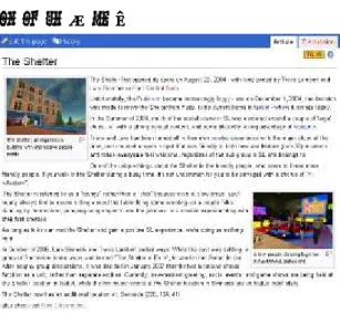 圖 2：The Shelter Lounge 的歷史介紹                                                在第二人生中常常會遇到「私人用地」 （private region）的無形圍欄，遠看看 見，一旦不小心擅闖，就會被阻擋在外面，甚至被卡住。圖二中的編號 2，正 因為遭圍欄阻攔，導致玩家只能遠遠地看北極熊；另一方面，我們也可以發現 管是在極地環境裡，玩家的虛擬替身卻身穿清涼，可見虛擬世界在揣摩如何再18不是儘 現真實時，往往是漏洞百出，反而更突顯其是一虛擬環境