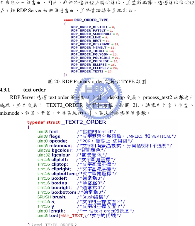 圖 20. RDP Primary order 定義的 TYPE 類型  4.3.1  text order 