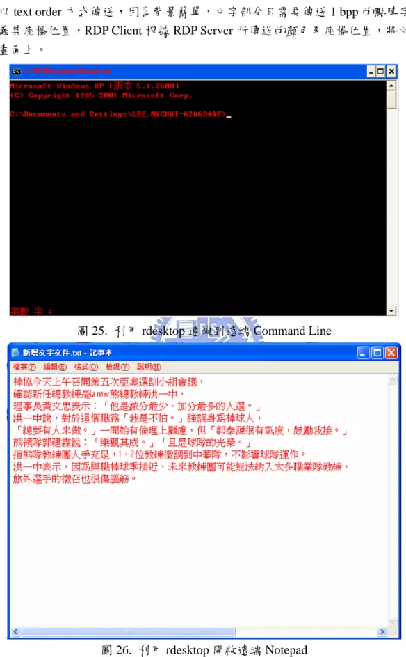 圖 25.  利用 rdesktop 連線到遠端 Command Line 