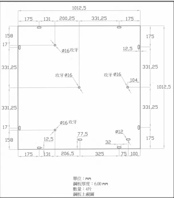 圖 3.9  樓頂鋼板孔位之設計圖 