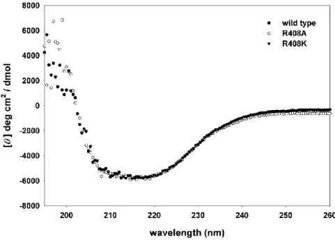 Fig. 1.6.7 Circular dichroism spectra of wild type and mutant PslB 