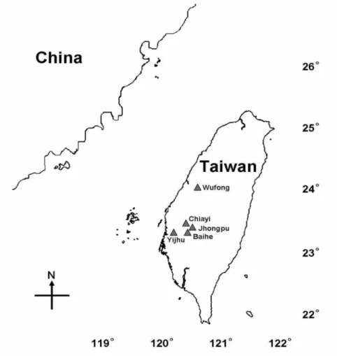 FIGURE 1. Map showing the collection localities in Taiwan.