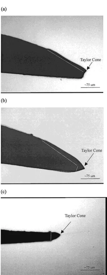 Figure 5. Sheathless CE/ESI-MS electropherograms obtained from (a) a 25-µm flat, (b) a 75-µm flat, and (c) a 75-µm beveled tip.