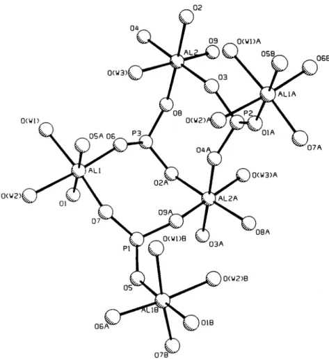Fig.  3.  Plot  of  the  AI  phosphite  structure  showing  the  numbering  scheme  and  the  bridging  nature  of the  phosphite groups