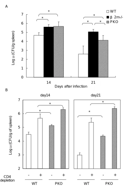 FIGURE 2.   CD8 T cells limit Histoplasma replication by perforin-dependent as  well as –independent mechanisms