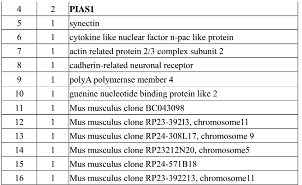 Table 2. The candidates of c-Maf-interacting proteins obtaining by yeast-two-hybrid  using c-Maf (hinge domain) as a bait and CD8+ L3 library as a prey   
