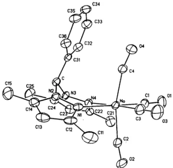 Fig.  3.  ORTEP  drawing  of  [Mo{H,C(3-PhPzXS-PhPz)KCO),l  (2). 