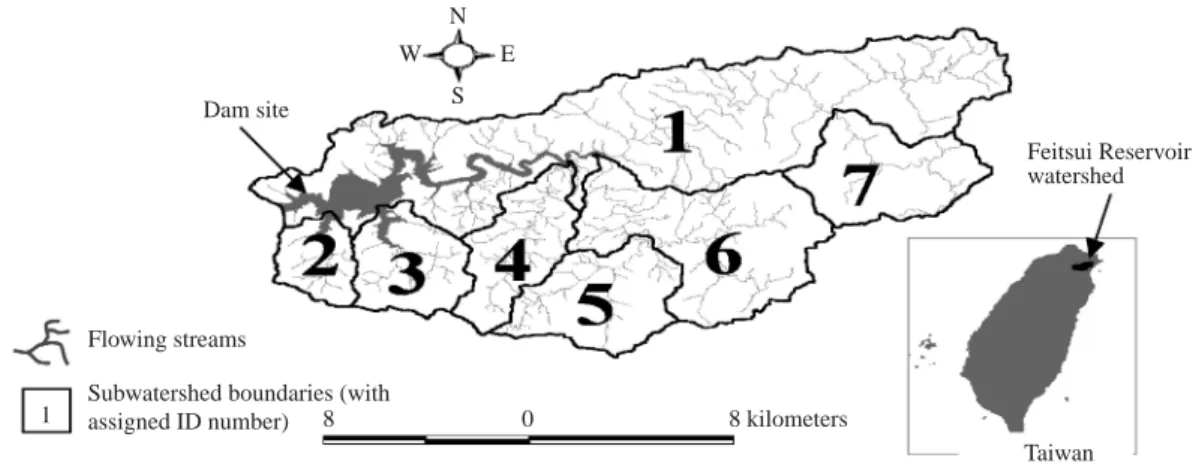 Fig. 1  Subwatershed delineation for the Feitsui Reservoir watershed