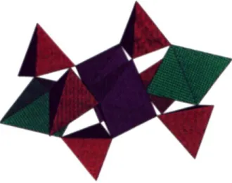 Figure 2.  Polyhedral  representation  of  2,  consisting  of  two  edge-shared  octa-  hedrons  ([FeO,(OH)],),  two  trigonal  bipyramids  (FeO,(OH)CI),  and  six  tetra-  hedrons (four Fp(Mes)PO,  and  two MesPO,)