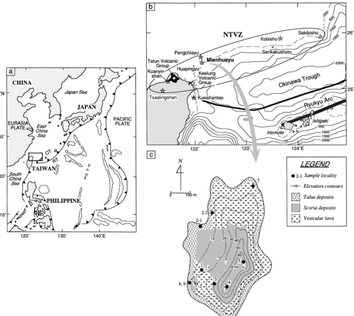 Fig. 1. a Tectonic framework in the vicinity of Taiwan. OT: Okinawa Trough, RT: Ryukyu Trench