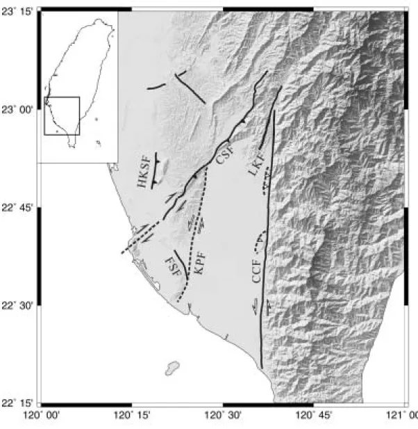 Fig. 2. Neotectonic map of southwestern Taiwan of the study area (modified after  Shuy et al., 2001)