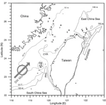 Fig. 1.  Sampling stations for hydrographic data, fish larvae, and zooplankton in the northern Taiwan Strait, August 1999