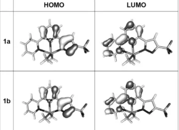 Figure 4. HOMO and LUMO of the representative complexes 1a,b.