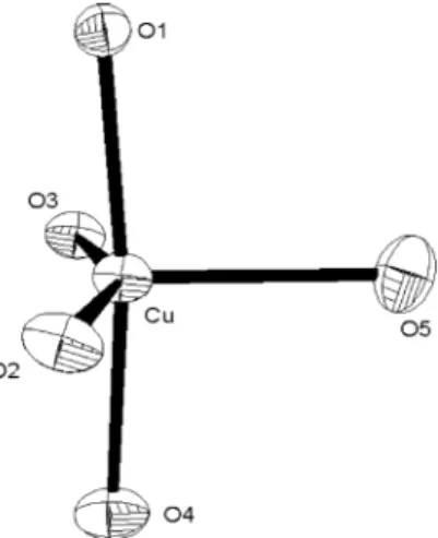 Fig. 2. The distorted trigonal bipyramidal coordina- coordina-tion about the copper atom of 2.