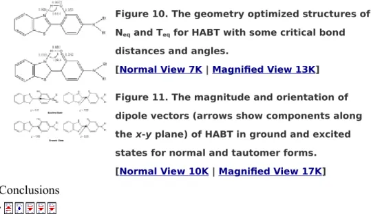 Figure 10. The geometry optimized structures of  N eq  and T eq  for HABT with some critical bond  distances and angles.