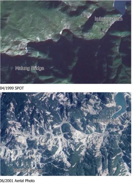 Fig. 5. September 1999 (top), June 2001 (middle) and July 2004 (bottom), aerial photography of the area of interest.