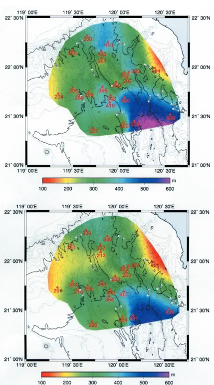 Fig. 7.  Comparison of the geotherm predicted BGHS (top) with those of sedi- sedi-mentation-corrected BGHS (bottom)