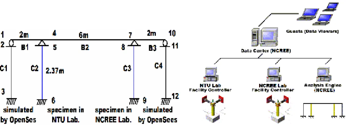 Figure 9 Geometric configuration of the 4-pier bridge  Figure 10 Network configuration of DSCFT tests 