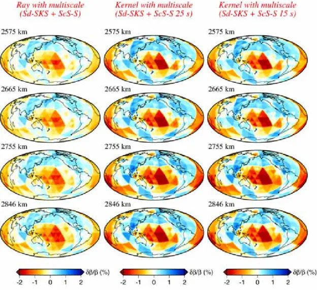 Figure 5. Comparison of shear velocity perturbations near CMB resolved from ScS-S and S-SKS  traveltime tomography