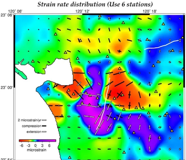 Fig. 7. The strain rates distribution. The colorbar indicates the deformation rate in  study area