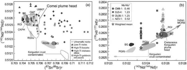 FIGURE 2. Whole-rock Sr-Nd and zircon Hf isotopic compositions of the Comei LIP in SE Tibet