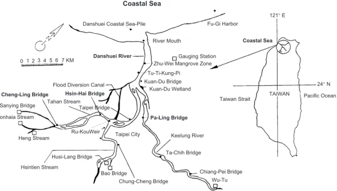 Fig. 1. The map of the Danshuei River estuarine system and its adjacent coastal sea.