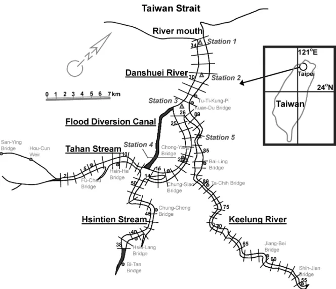 Fig. 1. Schematic map of the Danshuei River estuary and the model segments.